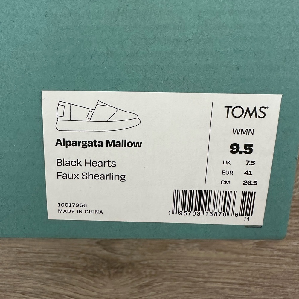 TOMS Alpargata Mallow Black Hearts Faux Shearling Slip-On Size 9.5 - Picture 12 of 12